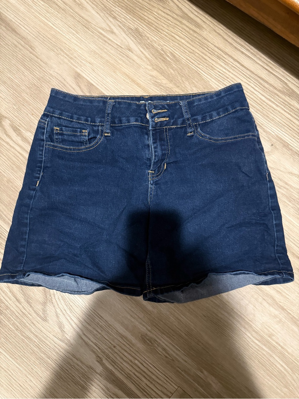 Hydraulic Dark Blue Denim High-Rise Jean Shorts